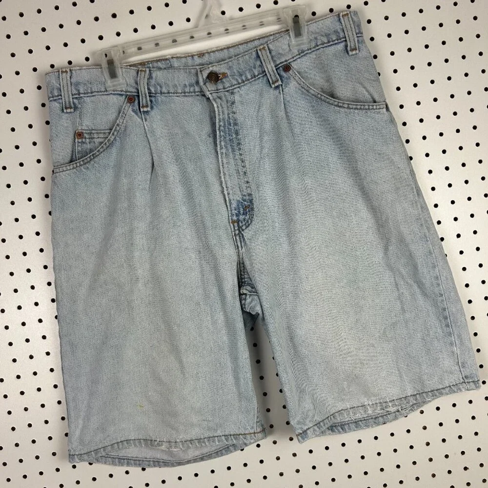 Levi's 580 Vintage Blue Jean Short Jorts 36 Light Wash 90s Orange Tab Distressed